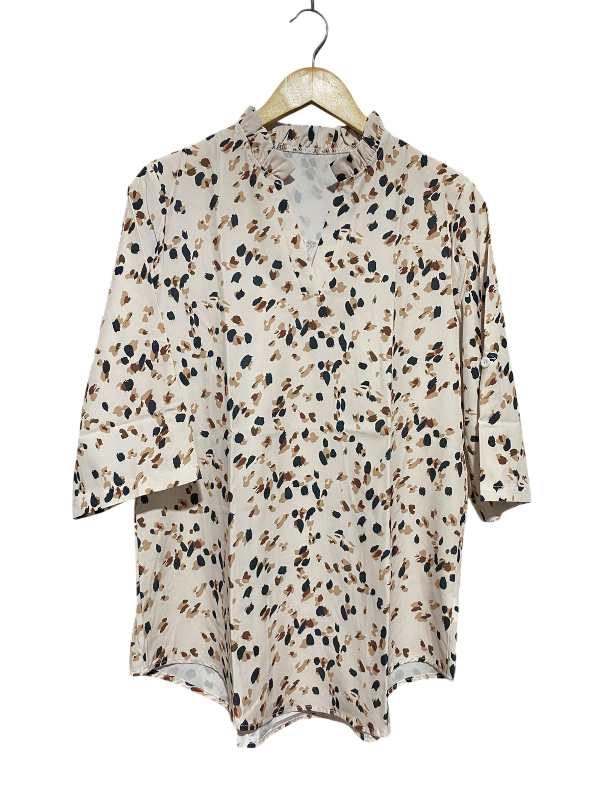 |M| BUST 20| B13| CHIC LEOPARD DOT RUFFLE NECK TUNIC TOP