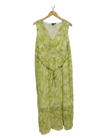 KUSHI |L| BUST 21| B13| LIME GREEN TROPICAL LEAF PRINT MAXI DRESS