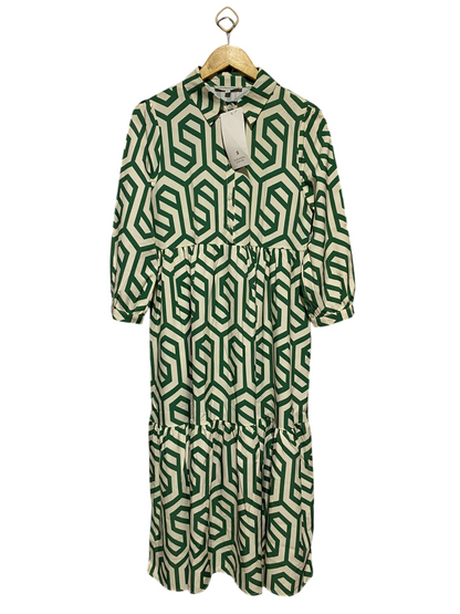 OUROPEAN ZTATION |L| BUST 19| B13| EUROPEAN CULTURE GREEN GEOMETRIC PRINT TIERED MAXI DRESS