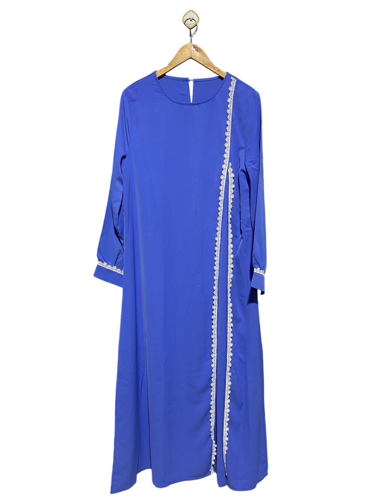 |L| BUST 21| B13| ELEGANT ROYAL BLUE MAXI DRESS WITH WHITE LACE EMBROIDERY
