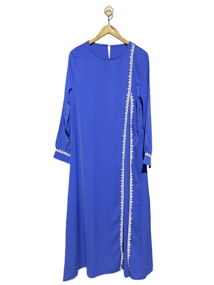 |L| BUST 21| B13| ELEGANT ROYAL BLUE MAXI DRESS WITH WHITE LACE EMBROIDERY