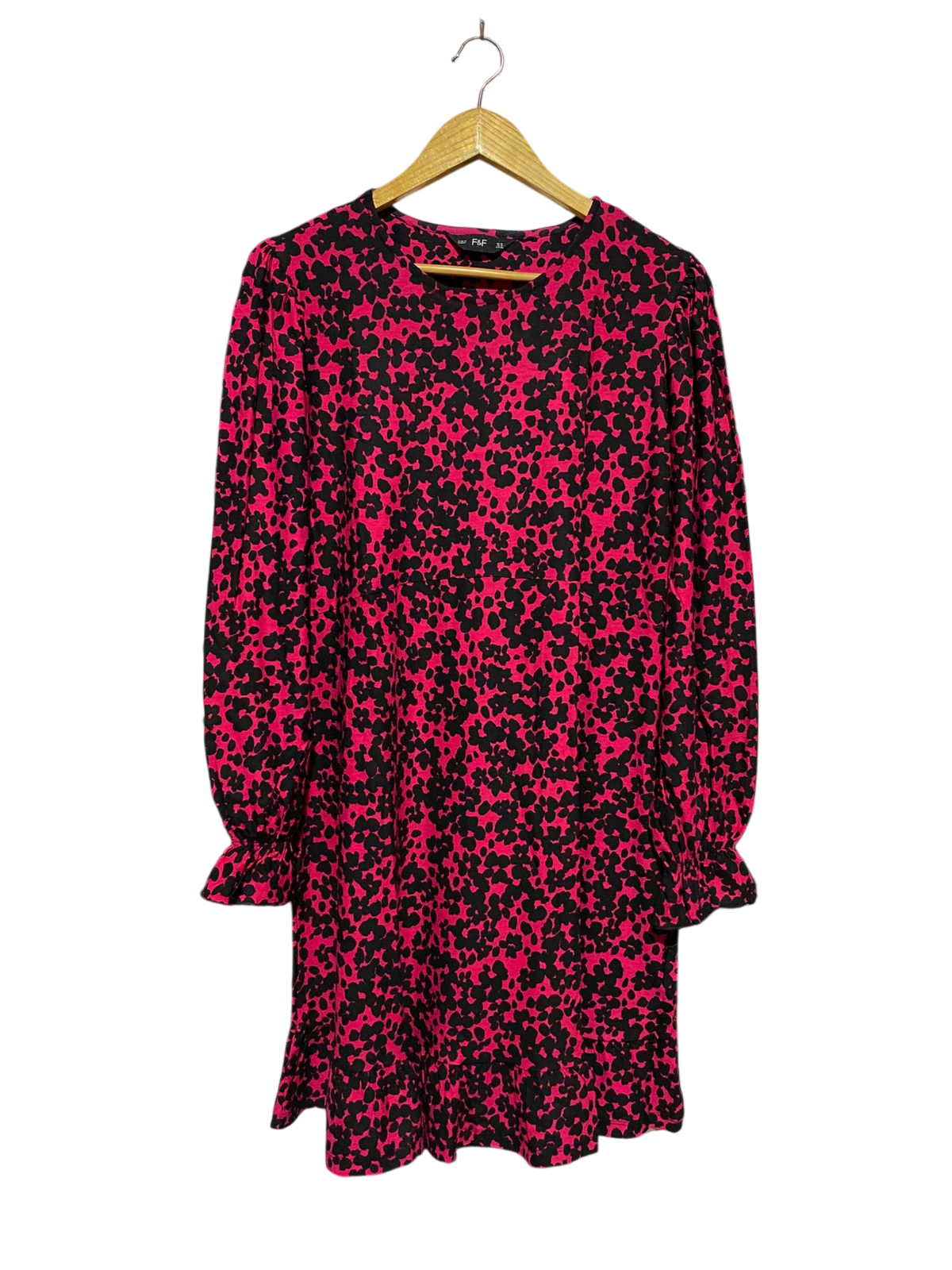 F&F |L| BUST 20| B13| PINK AND BLACK FLORAL SMOCK MINI DRESS