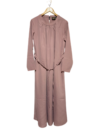 AR RIHLA |L| BUST 19| B13| MAUVE PLEATED ROUND-NECK MAXI ABAYA