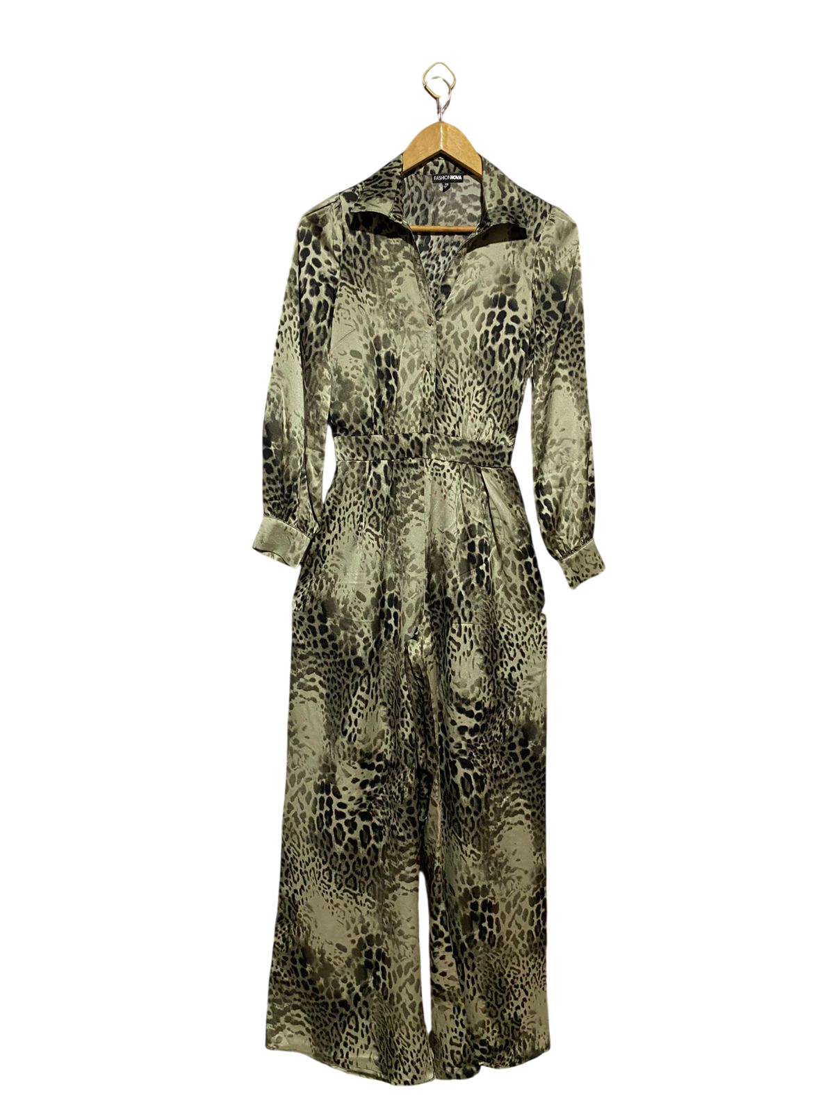 FASHION NOVA |S| BUST 16| B13| SATIN LEOPARD PRINT JUMPSUIT