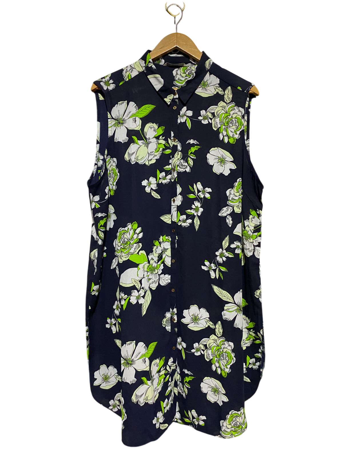 GEORGE |XL| BUST 24| B13| NAVY FLORAL SLEEVELESS LONG-LINE BUTTON-DOWN TOP