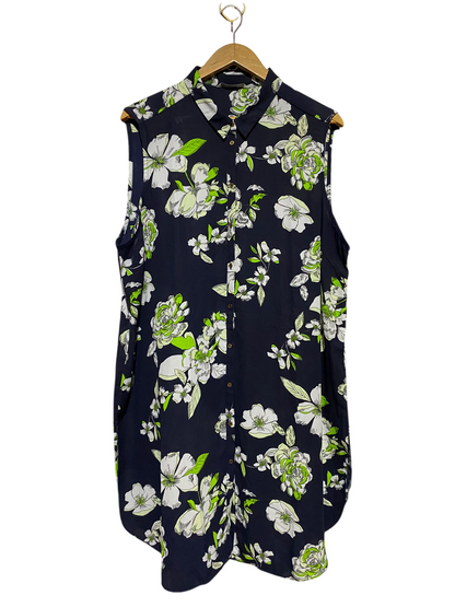 GEORGE |XL| BUST 24| B13| NAVY FLORAL SLEEVELESS LONG-LINE BUTTON-DOWN TOP