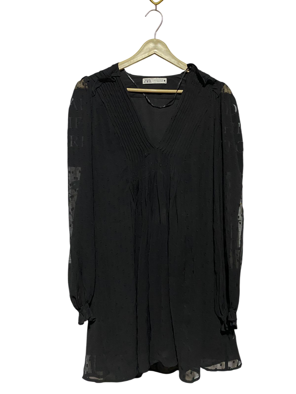 ZARA |M| BUST 17| B13| BLACK PIN-TUCKED DOBBY MINI DRESS