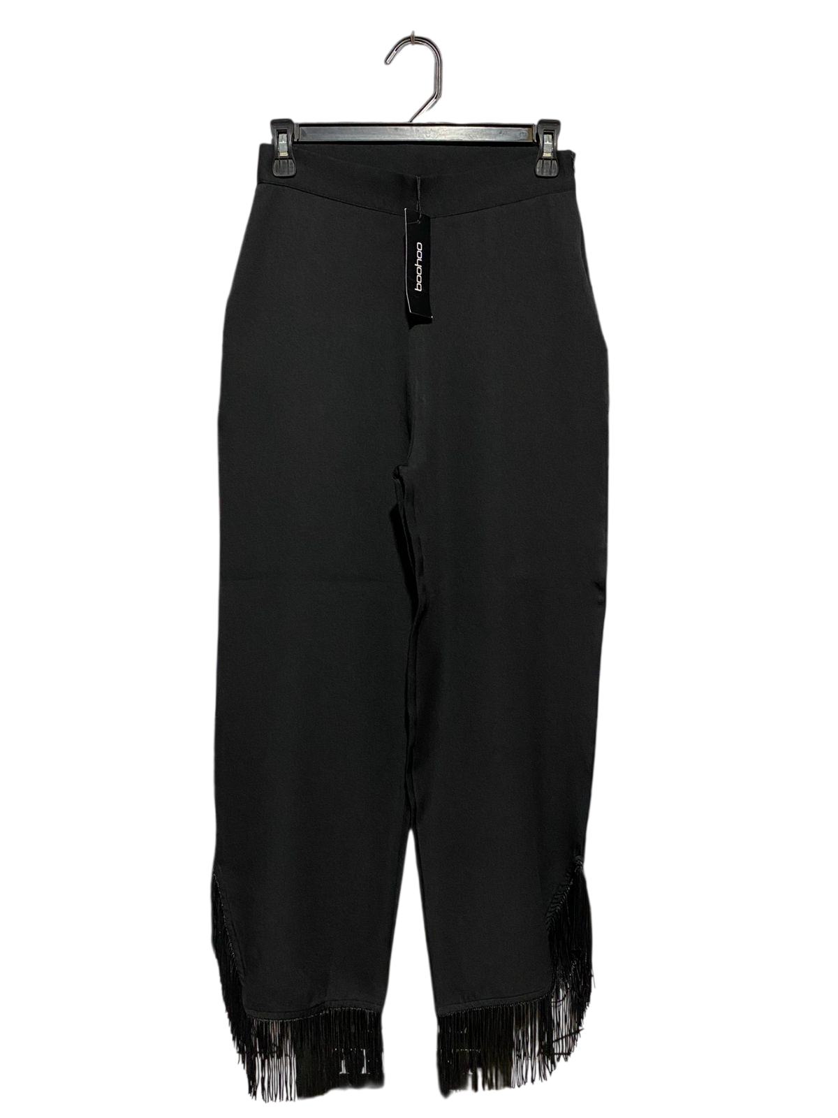 BOOHOO |S| WAIST 26| B13| BLACK HIGH-RISE FRINGE HEM TROUSERS