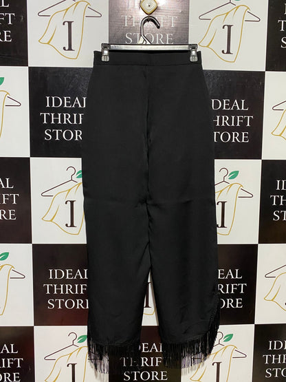 BOOHOO |S| WAIST 26| B13| BLACK HIGH-RISE FRINGE HEM TROUSERS