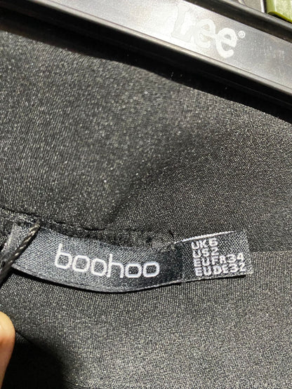 BOOHOO |S| WAIST 26| B13| BLACK HIGH-RISE FRINGE HEM TROUSERS