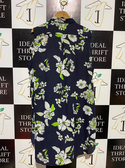 GEORGE |XL| BUST 24| B13| NAVY FLORAL SLEEVELESS LONG-LINE BUTTON-DOWN TOP