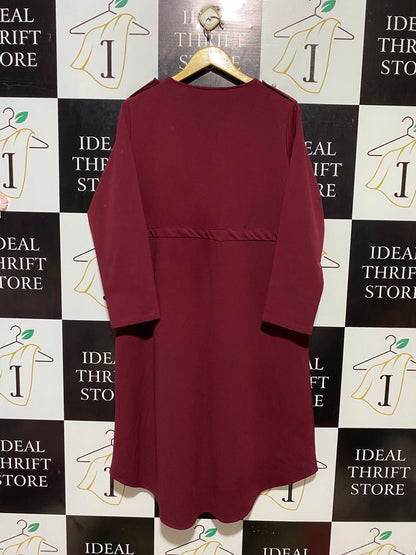 |XL| BUST 21| B13| MAROON PEARL-EMBELLISHED LONG-LINE OPEN ABAYA