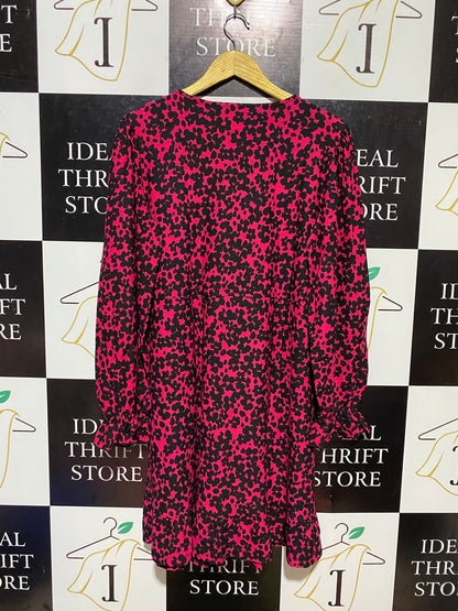 F&F |L| BUST 20| B13| PINK AND BLACK FLORAL SMOCK MINI DRESS