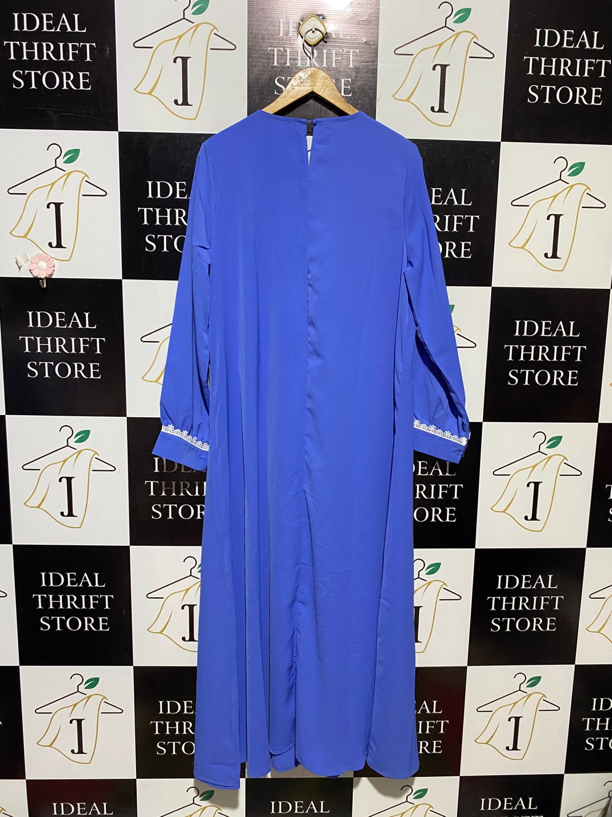 |L| BUST 21| B13| ELEGANT ROYAL BLUE MAXI DRESS WITH WHITE LACE EMBROIDERY