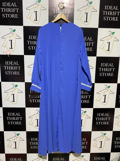 |L| BUST 21| B13| ELEGANT ROYAL BLUE MAXI DRESS WITH WHITE LACE EMBROIDERY