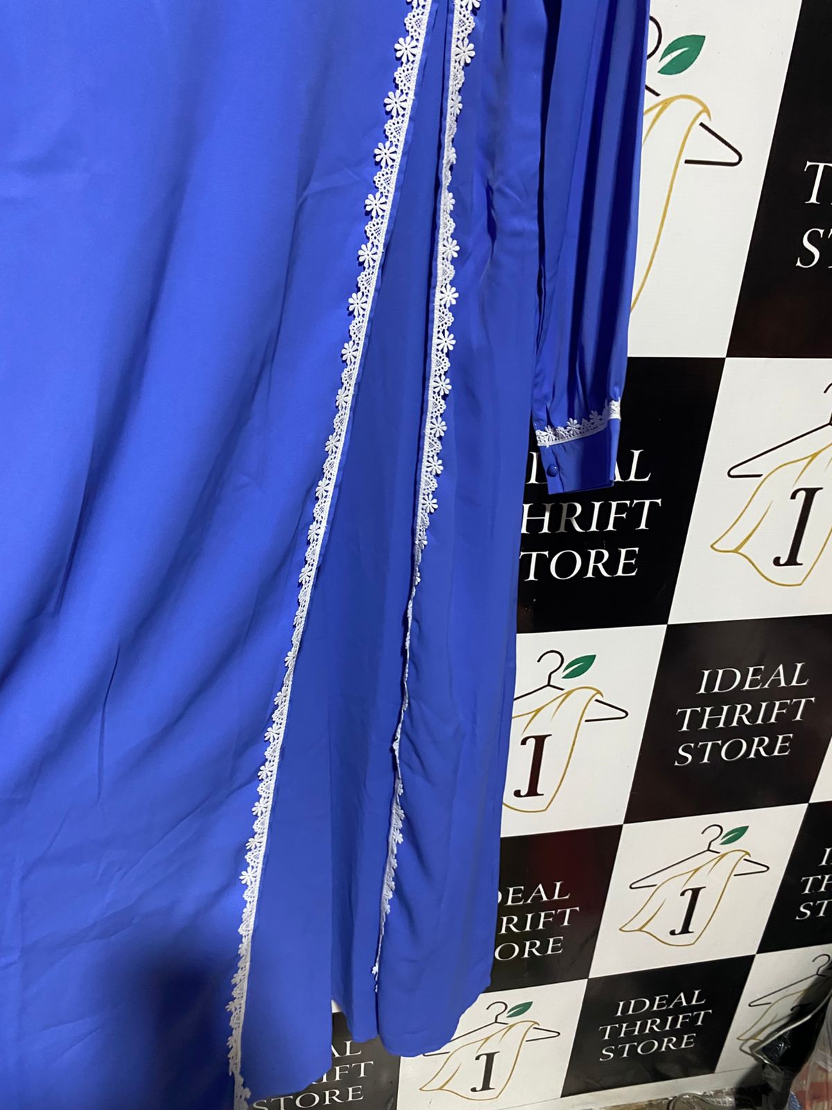 |L| BUST 21| B13| ELEGANT ROYAL BLUE MAXI DRESS WITH WHITE LACE EMBROIDERY