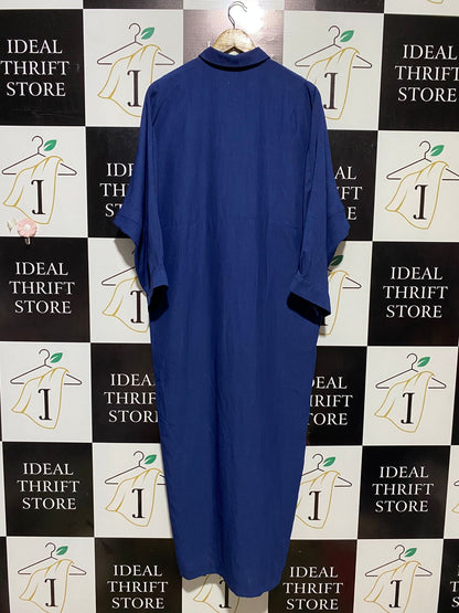 ARMAGAN |L| BUST FREE| B13| LUXURY DEEP NAVY BUTTON-DOWN MAXI SHIRT DRESS