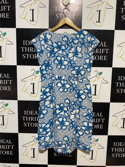 WHITE STUFF |L| BUST 19| B13| WHITE STUFF BLUE & WHITE FLORAL COTTON SHEATH DRESS