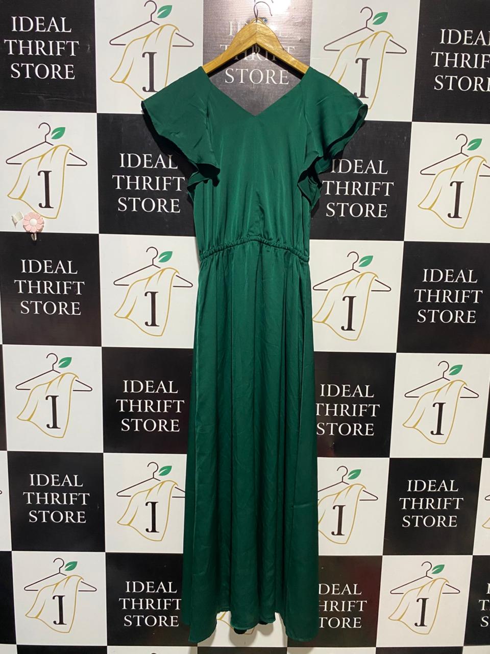 H&M |M| BUST 17| B13| EMERALD GREEN SILKY V-NECK MAXI DRESS
