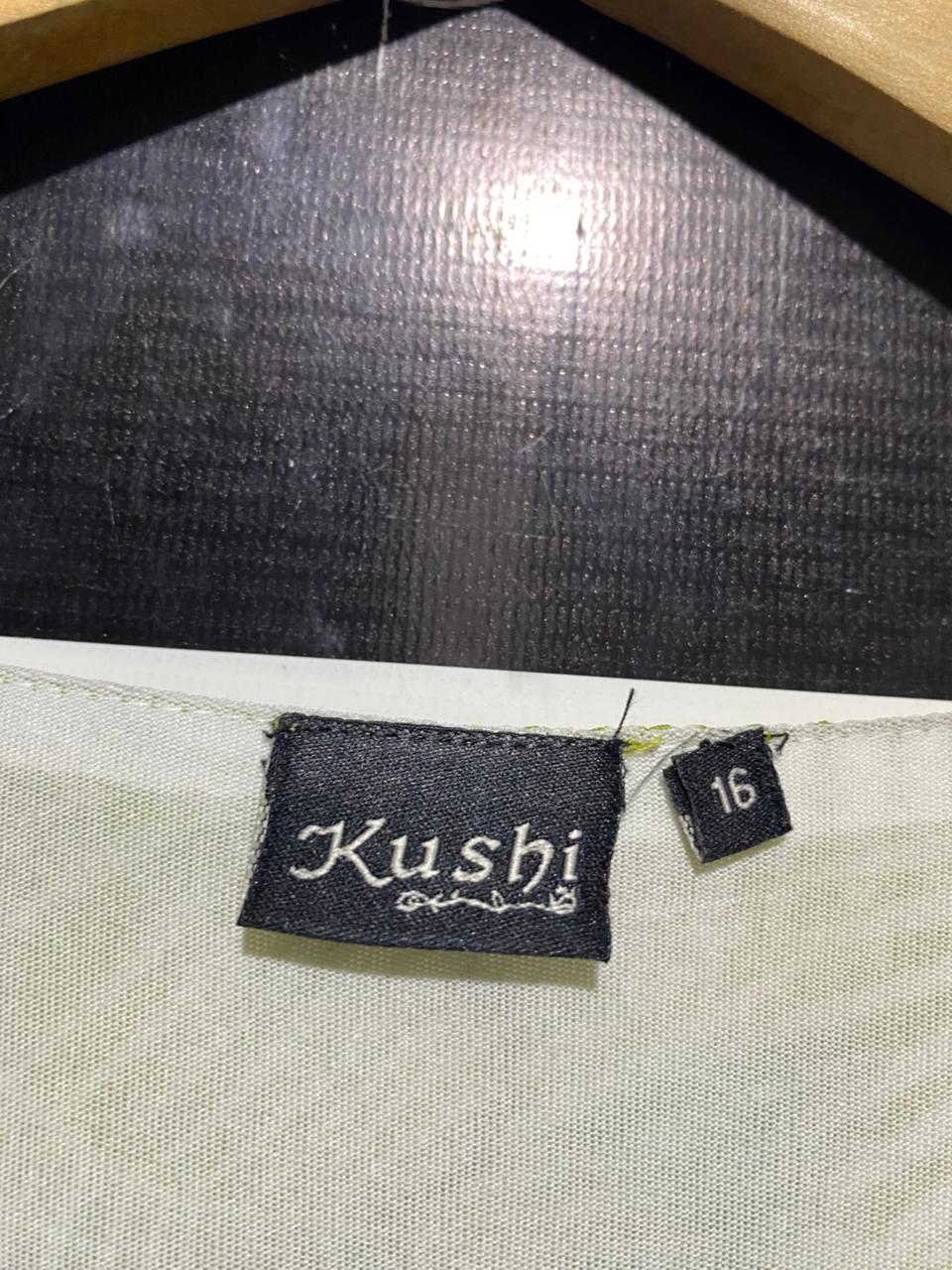 KUSHI |L| BUST 21| B13| LIME GREEN TROPICAL LEAF PRINT MAXI DRESS