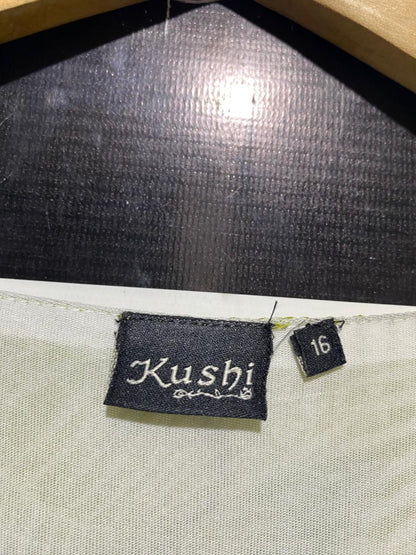 KUSHI |L| BUST 21| B13| LIME GREEN TROPICAL LEAF PRINT MAXI DRESS