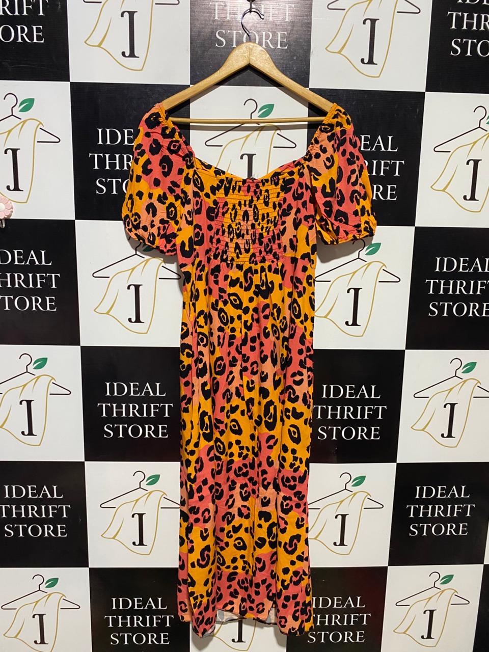 GEORGE |M| BUST 18| B13| VIBRANT MULTICOLOR LEOPARD PRINT PUFF SLEEVE MAXI DRESS