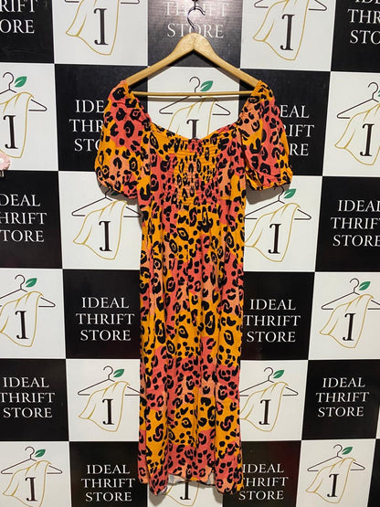 GEORGE |M| BUST 18| B13| VIBRANT MULTICOLOR LEOPARD PRINT PUFF SLEEVE MAXI DRESS