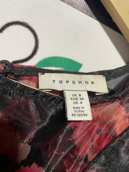 TOPSHOP |M| BUST 17| B13| MONSOON SHEER RED FLORAL RUFFLE MINI DRESS