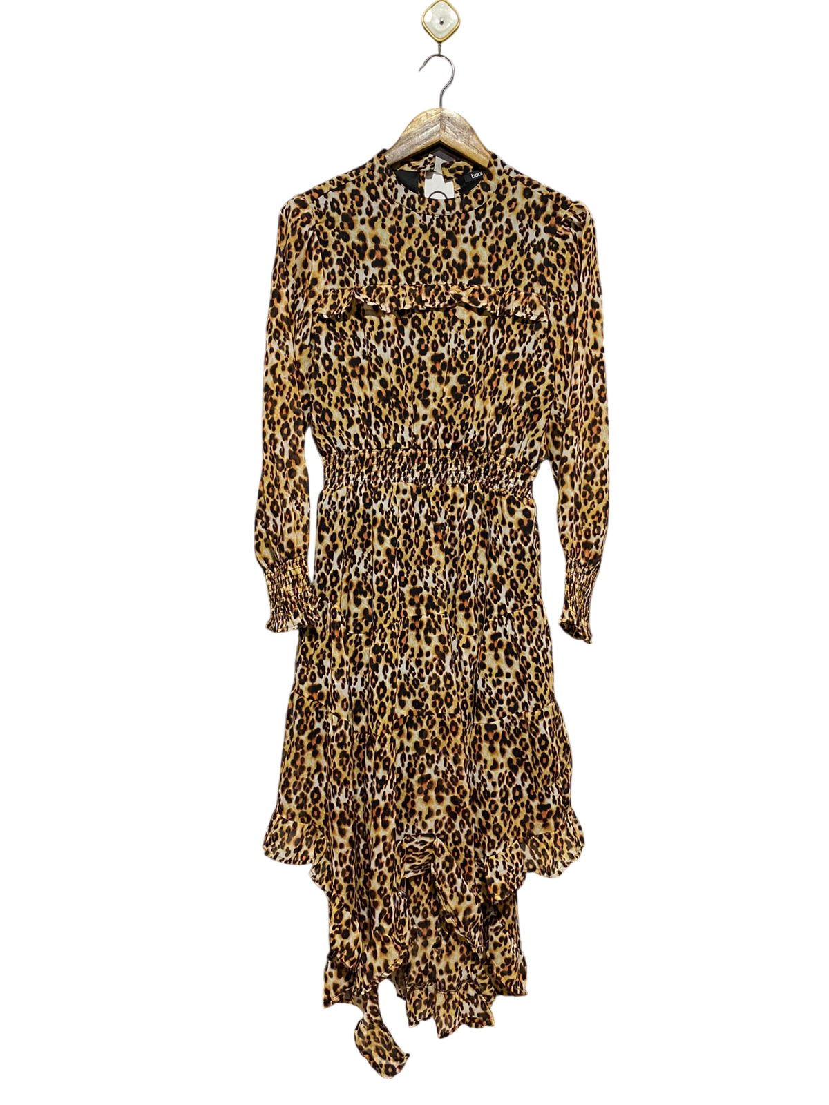 BOOHOO |M| BUST 17| B13| LEOPARD PRINT RUFFLE MIDI DRESS