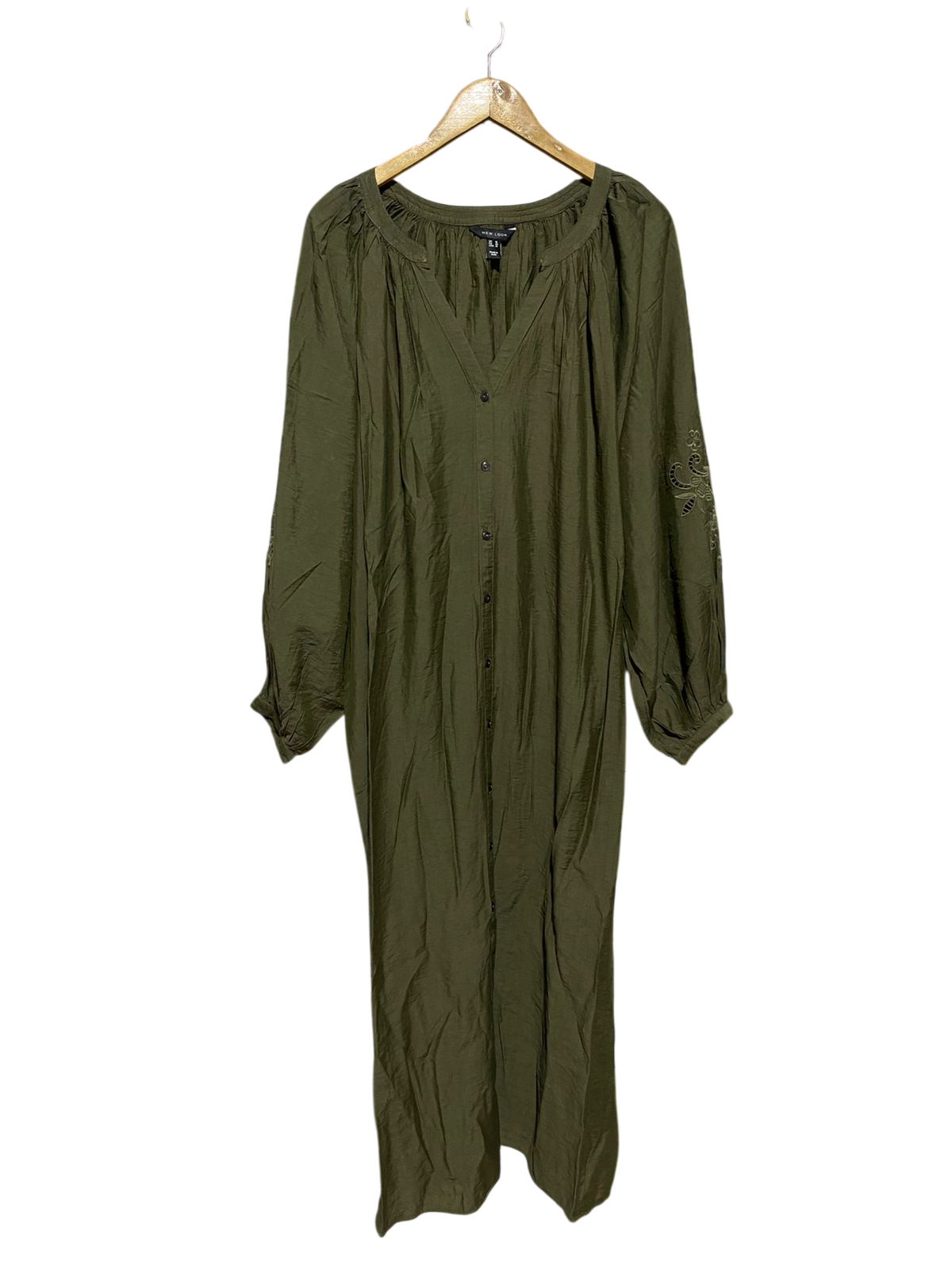 NEW LOOK |L| BUST FREE| B13| OLIVE GREEN EMBROIDERED BOHO MAXI DRESS