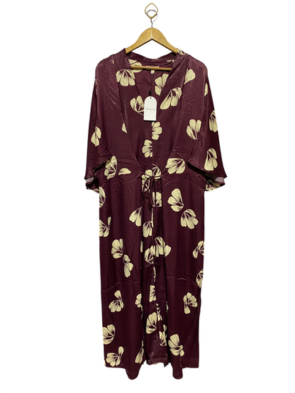 MONSOON |XL| BUST FREE| B13| LUXE MAROON SILKY FLORAL MAXI KIMONO WITH WAIST TIE