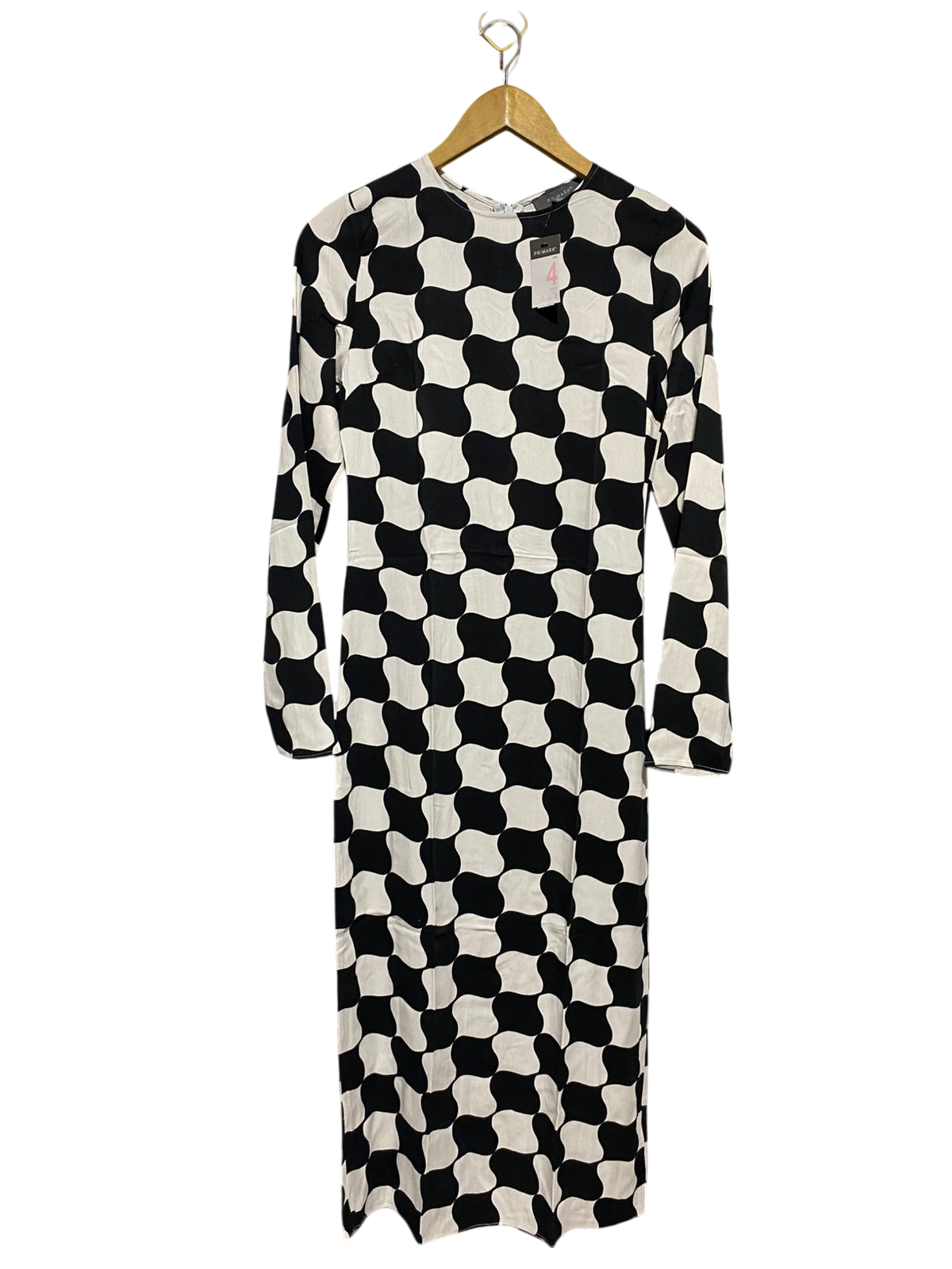 PRIMARK |M| BUST 15| B13| BLACK AND WHITE GEOMETRIC WAVE PRINT MIDI DRESS