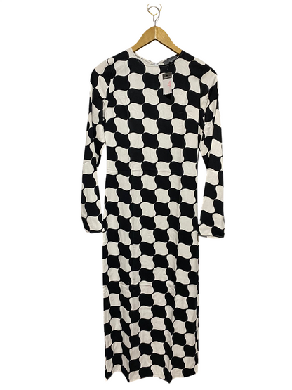 PRIMARK |M| BUST 15| B13| BLACK AND WHITE GEOMETRIC WAVE PRINT MIDI DRESS