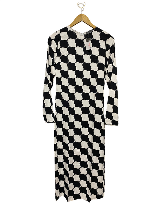 PRIMARK |M| BUST 15| B13| BLACK AND WHITE GEOMETRIC WAVE PRINT MIDI DRESS
