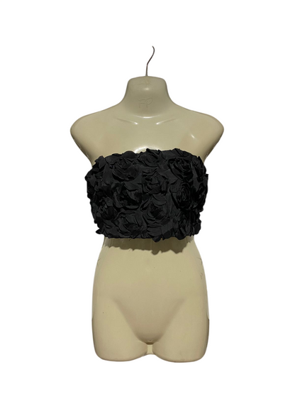 FAERIESTY |M| BUST 16| B13| CHIC BLACK 3D FLORAL ROSETTE BANDEAU CROP TOP