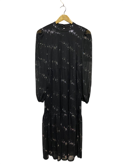 PRINCIPLES |M| BUST 16| B13| STUNNING BLACK SEQUIN GALAXY MIDAXI DRESS WITH SHEER PUFF SLEEVES
