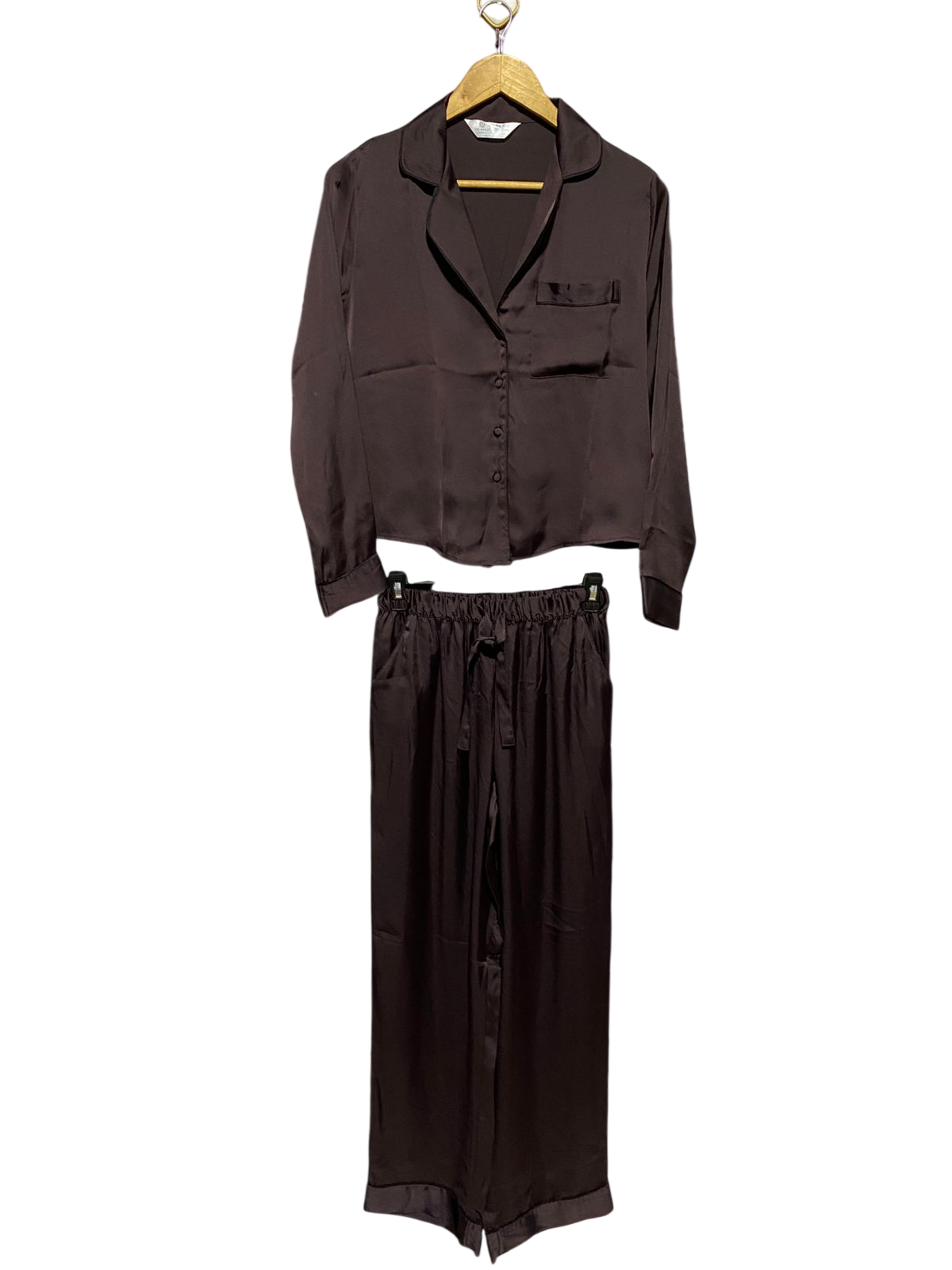 PRIMARK CARES |M| B13| LUXURIOUS CHOCOLATE BROWN SATIN SILK NIGHTWEAR SET – 2 PIECE LOUNGEWEAR
