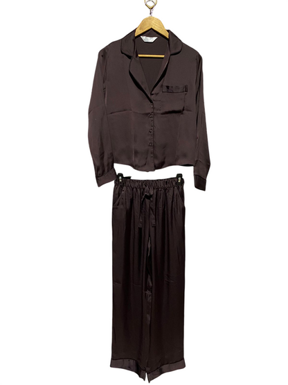 PRIMARK CARES |M| B13| LUXURIOUS CHOCOLATE BROWN SATIN SILK NIGHTWEAR SET – 2 PIECE LOUNGEWEAR