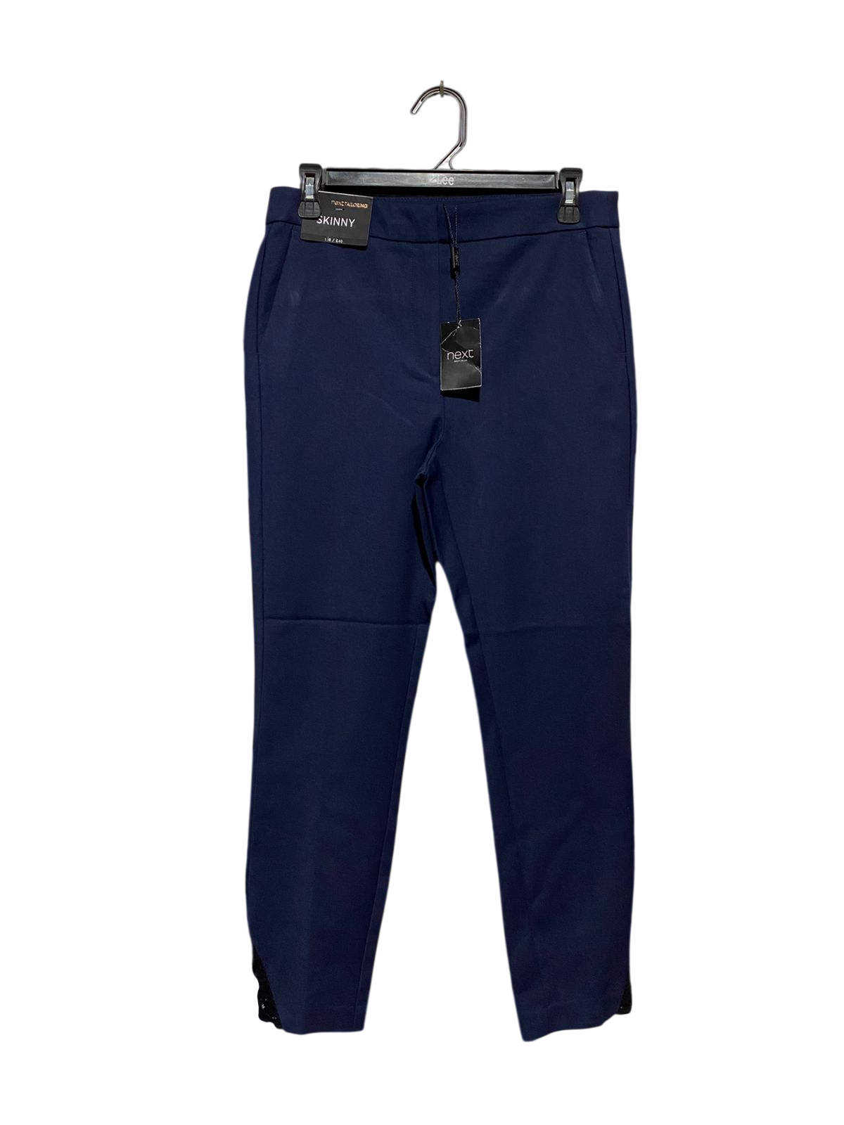 NEXT |L| WAIST 30| B13| TAILORED NAVY BLUE SKINNY FIT FORMAL TROUSERS WITH LACE HEM DETAIL