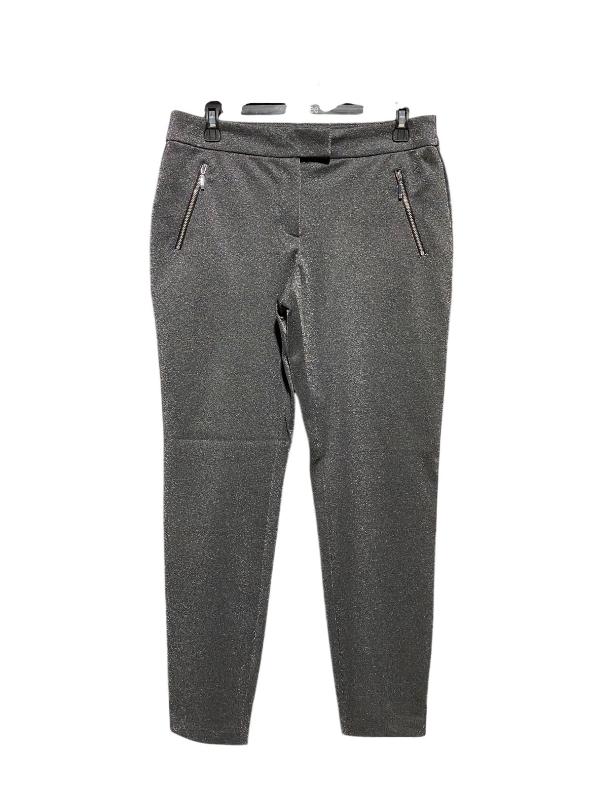 TAPERED LEG |XL| WAIST 32| B13| PREMIUM CHARCOAL GREY SHIMMER SLIM-FIT TROUSERS WITH ZIPPER DETAILS