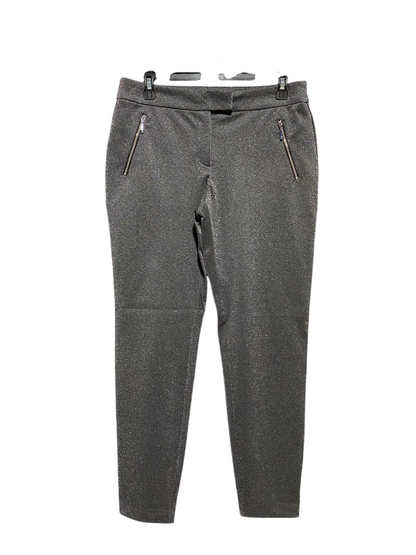 TAPERED LEG |XL| WAIST 32| B13| PREMIUM CHARCOAL GREY SHIMMER SLIM-FIT TROUSERS WITH ZIPPER DETAILS