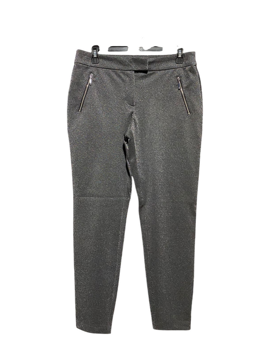 TAPERED LEG |XL| WAIST 32| B13| PREMIUM CHARCOAL GREY SHIMMER SLIM-FIT TROUSERS WITH ZIPPER DETAILS
