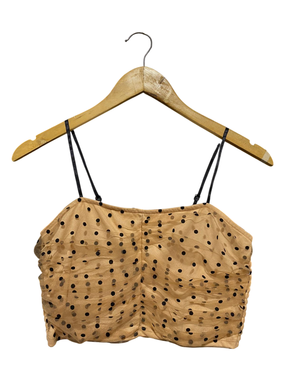FOREVER |M| BUST 14| B13| WOMEN’S NUDE MESH POLKA DOT CROP TOP
