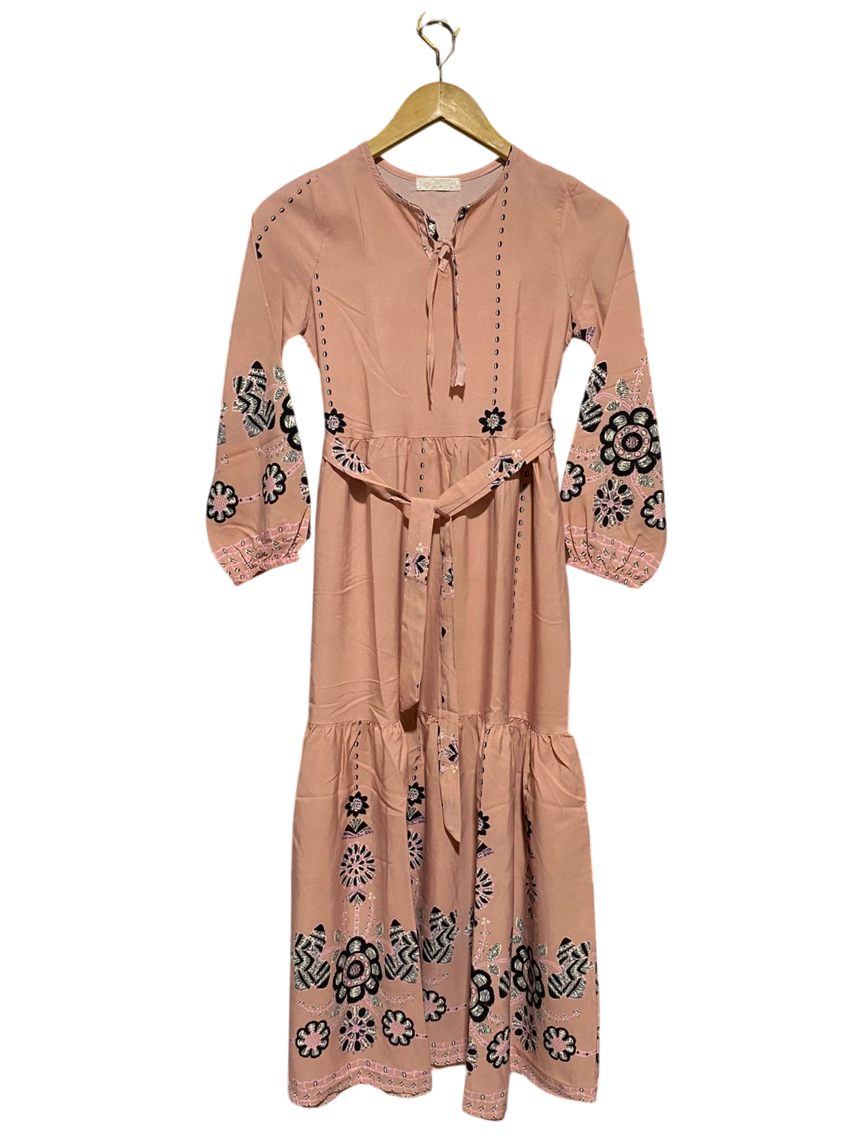 HAPPY STAR |M| BUST 16| B13| WOMEN’S DUSTY ROSE BOHO EMBROIDERED MAXI DRESS