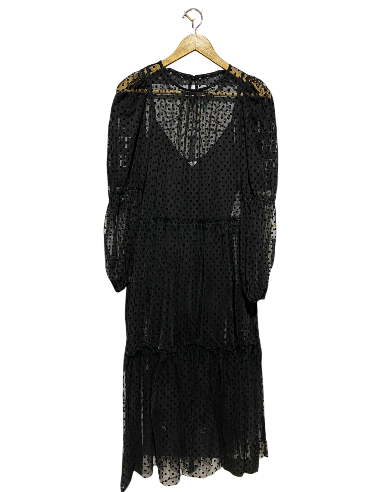 H&M |L| BUST 18| B13| WOMEN’S BLACK SHEER POLKA DOT MIDI DRESS