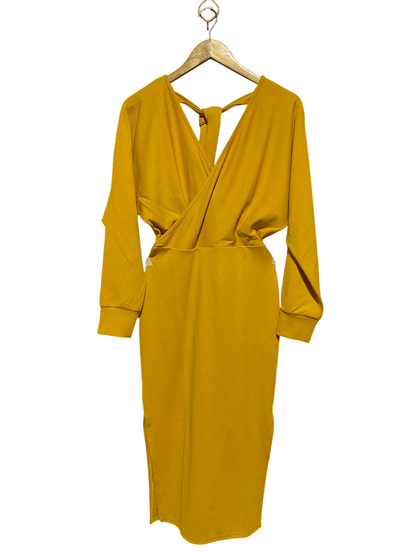 |M| BUST FREE| B13| WOMEN’S MUSTARD YELLOW SURPLICE MIDI DRESS