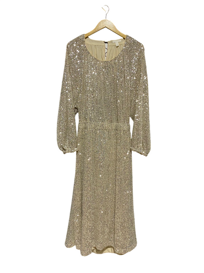 H&M |XL| BUST FREE | B13| WOMEN’S SHIMMERING SEQUIN MIDI DRESS GOLDEN CHAMPAGNE PARTY DRESS