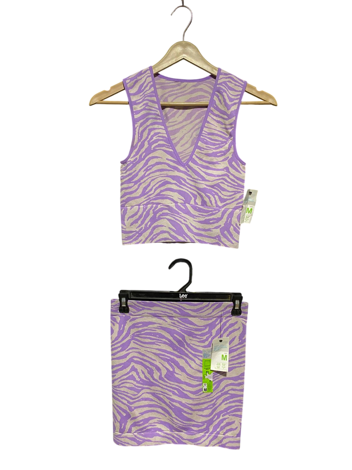 PRIMARK |S| B13| JOYLAB WOMEN’S SEAMLESS V-NECK CROP TOP & MINI SKIRT TWO-PIECE SET – PURPLE ZEBRA PRINT