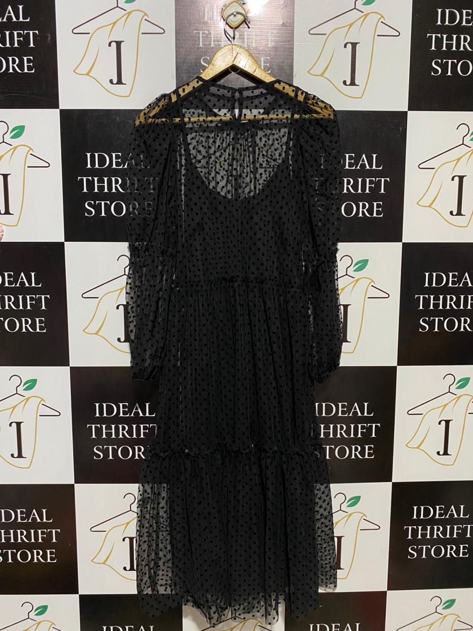 H&M |L| BUST 18| B13| WOMEN’S BLACK SHEER POLKA DOT MIDI DRESS