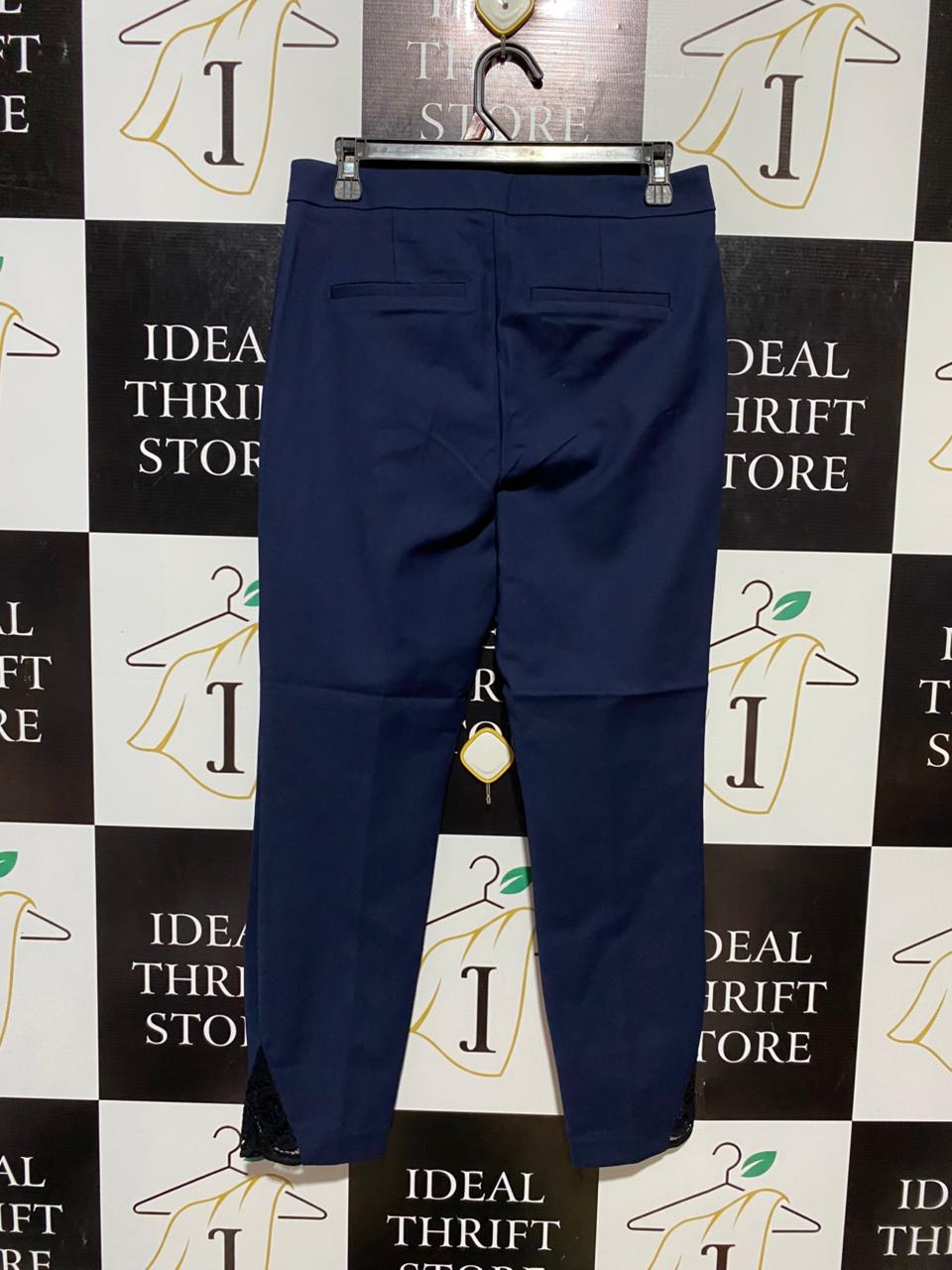 NEXT |L| WAIST 30| B13| TAILORED NAVY BLUE SKINNY FIT FORMAL TROUSERS WITH LACE HEM DETAIL